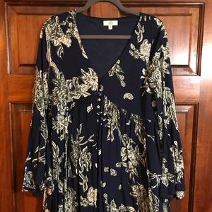 Babydoll V-Neck Dress with Bell Sleeves